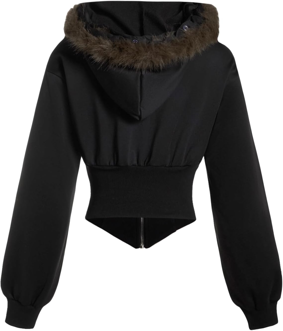 MakeMeChic Women's Cropped Zip Up Hoodie Faux Fur Coat Y2K Long Sleeve Furry Jacket Outerwear - Image 3
