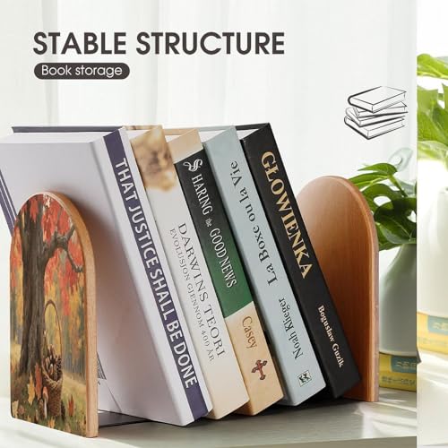 Sujetalibros de madera de arce con base de metal para estantes 8