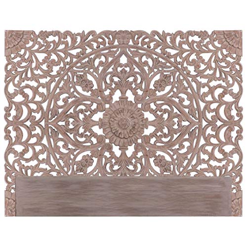 Menzzo Tête de Lit 180 cm en Bois Sculpté Marron – Tête de Lit Sculptée Design Chic – Décoration Murale Élégante pour Lit King Size