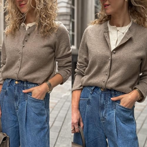Image of GOELIA Pure Cashmere Wool Cardigans Womens Sweaters Trendy Long Sleeve Button Down Cozy Loose Fit Knit Going Out Tops