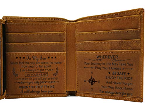 XG Leather Pocket Wallet for Men Women, Personalized Engraved Minimalist RFID Cards Holder (to My Son Wallet)