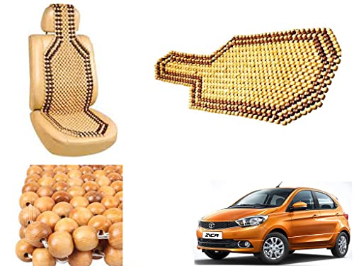 Image of Car Bead Seat Wooden Beads Cushion Cover Pad for Tata Zica, Acupressure Sitting Seat Cover | Cream Color - Pack of 1
