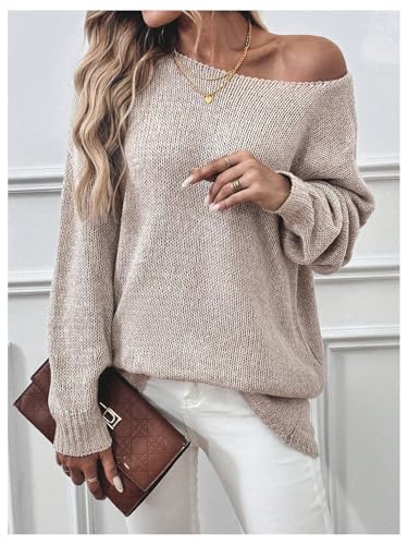 SOLY HUX Women's Asymmetrical Neck Sweaters Long Sleeve Loose Fit Dressy Casual Knit Fall Tops3