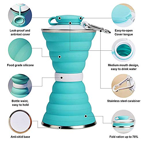 Image of Collapsible Water Bottle, Camping Cup With Carabiner, Reuseable Silicone Foldable Leak Proof Portable Sports Travel Water Bottles For Outdoor, Travel Gym Hiking, BPA Free, Cycling Cups with Carabiner