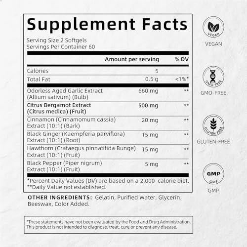1160mg Aged Garlic Extract and Citrus Bergamot Heart and Circulation Support Softgels 5.93 w/ S and S + Free S + 78% Off Code WA2W10NZ - image 9
