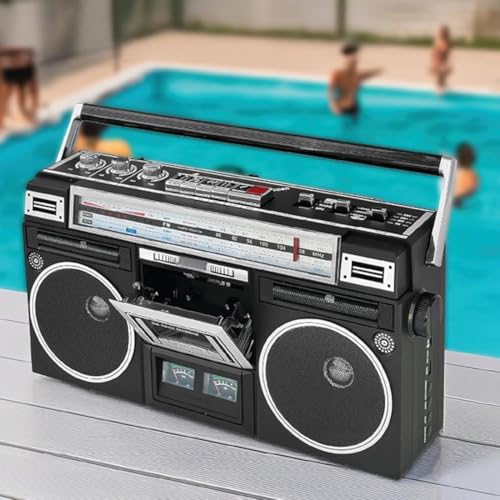 --Boombox - Lettore CD retrò: torna indietro nel tempo con il registratore a cassette retrò, caratterizzato da un design iconico degli anni '80 combinato con la tecnologia di oggi.