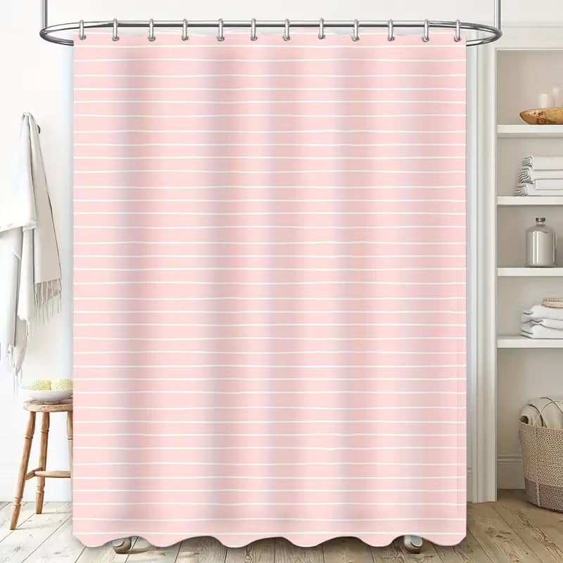 Rideau de douche rose imperméable à rayures pour baignoire fille 75x190 cm - 2