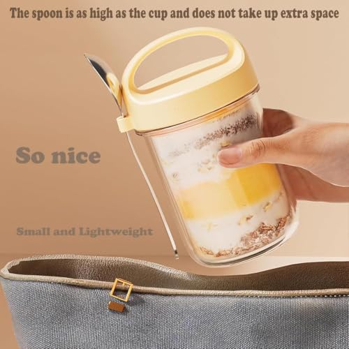 Image of Zephorus Overnight Oats Glass Jar with Lid and Spoon Portable Mason Oatmeal Container Breakfast Cup | Large Kitchen Storage for Healthy - Fruit, Milk, Salad, Nuts, Yogurt (Multicolor, pack of 1)