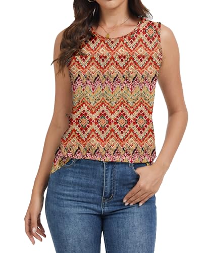 MAXTOOA Womens Summer Tank Tops Loose Casual Sleeveless Shirt Crew Neck Flowy Blouses Basic Cami Tee Boho Print XXL