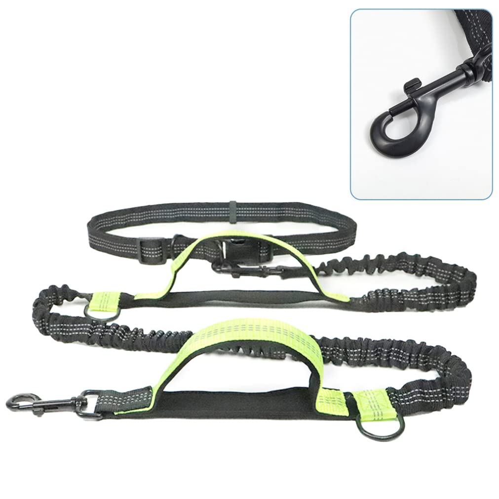 Guinzaglio per Cani da Corsa Guinzaglio per Cani Regolabile Cintura da Passeggio Guinzaglio Cintura per Cani Guinzaglio per Cani a Mani libere Doppio telescopico Riflettente per Cane Verde Chiaro