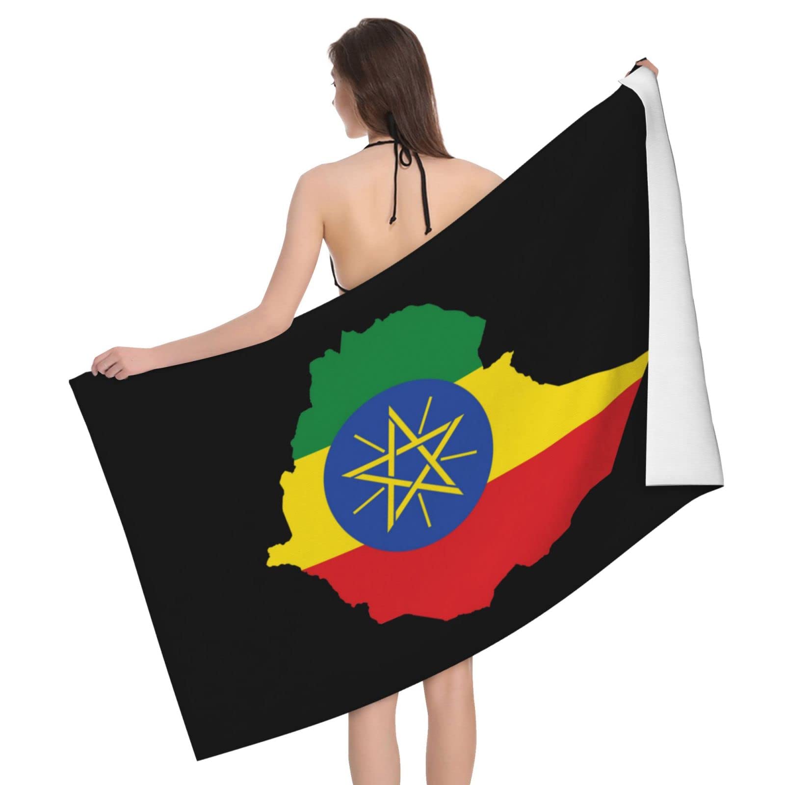 Lsjuee Ethiopia Flag Map Bath Towel Absorb Water Quick Dry Bath Towel, for Beach, Swimming Pool, Camping