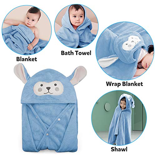 Image of ROMASA Baby Bath Towel Hooded Ultra Soft Towel Highly Absorbent Bathrobe Blanket Toddlers Shower Gifts for Boys Girls-27.5 inch x 55 inch (Blue)