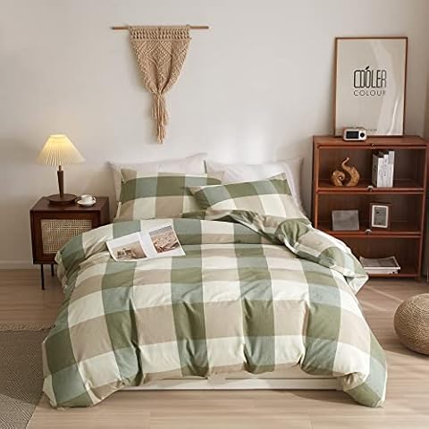 Bobode Green Plaid Double Cotton Duvet Cover Set Cover