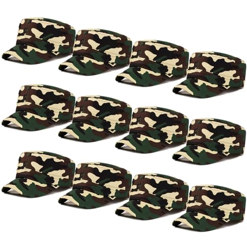 12Pcs Military Decorations Hats,Kids Birthday Army Cadet Party Cap,Bulk Camo Costume Favors Hat for Soldier Boys