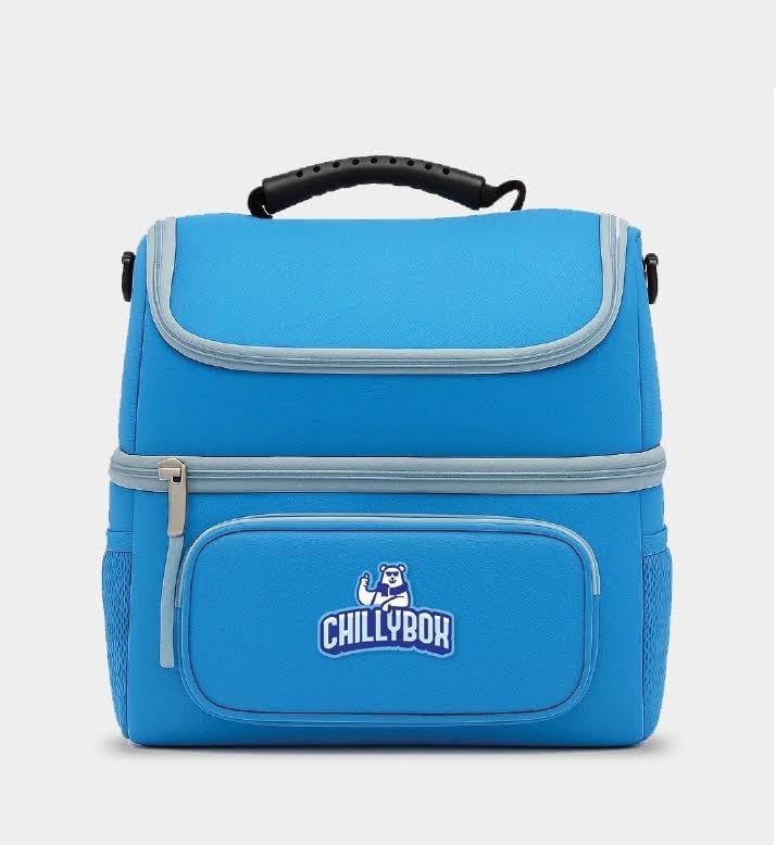 Chillybox XL Patented Lunch Box Cooler with Reusable Cooling Tray, Versatile Sealable Plastic Container - Lunchbags for Men and Women - Perfect for Worksites, Hiking, and Beach Days (Blue)