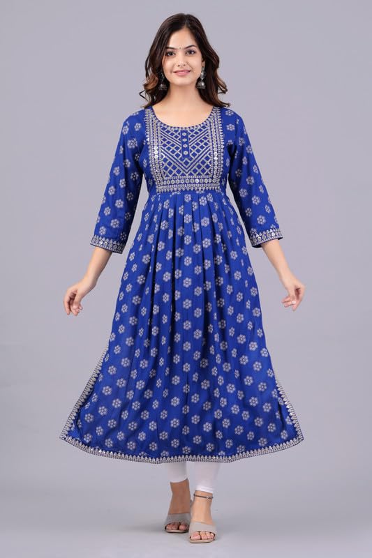 Image of NEW4U Women's Sequin Zari Embroidery Printed Naira Cut Kurti