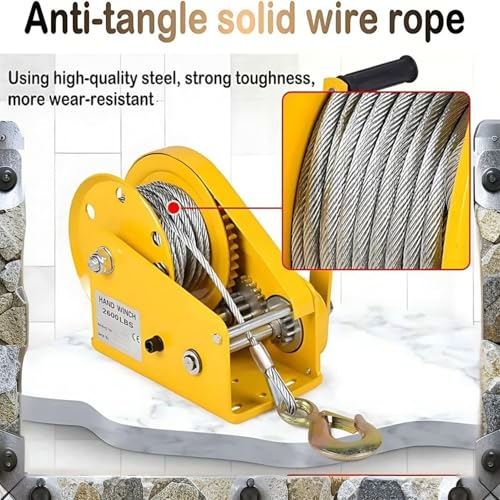 Winche manual resistente 1200lbs con cuerda 30m y gancho miniatura 2