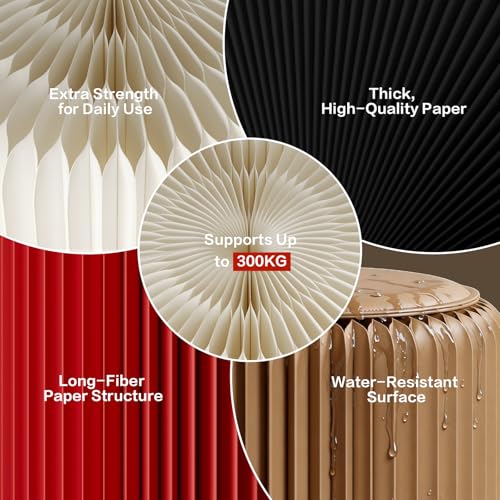 Image of 17 Inch Folding Stool 660lb Foldable Paper Stool, Eco-Friendly Kraft Paper Honeycomb Design Home Furniture Modern, Foldable to 1.2 Inch Round Foot Stool for Living Dining Room(Black)