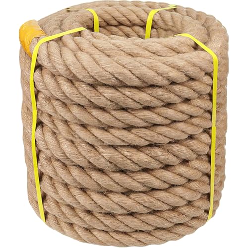 Natural Jute Hemp Rope (2 Inch x 100 Feet) Heavy Duty Manila Rope for Docks, Railings, Climbing, Tug of War, Decorating