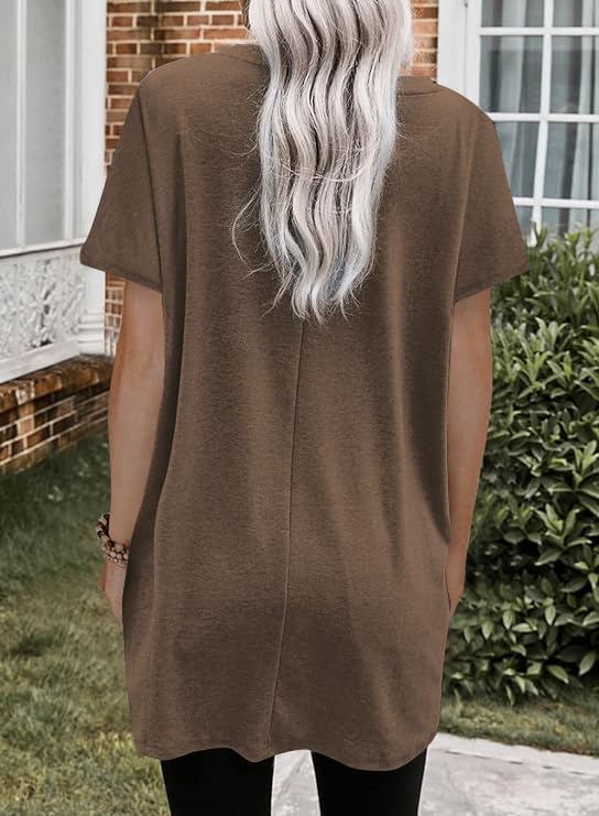 Poetsky Summer Womens Tunic Tops for Leggings with Pockets Vneck Short Sleeve Casual Long T Shirts S-3XL - Image 2