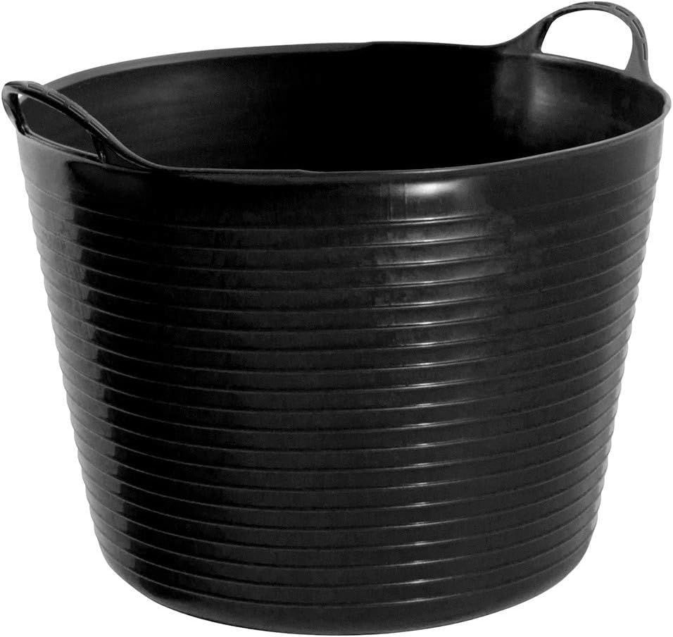 42L Litre Heavy Duty Black Flexible Trug Bucket with Handles Large Multipurpose Tub for Garden Laundry Builders Cleaning & Storage | Durable Plastic Builders Tub 1 Pack