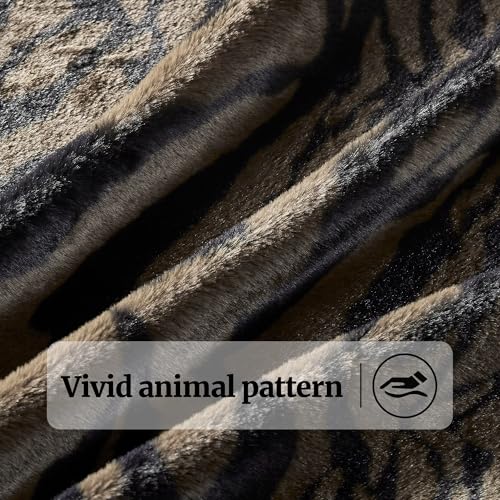 JONIYEAR Soft Fluffy Tiger Print Faux Rabbit Fur Blanket Twin Size 60" x 70",Oversized Luxury Decorative Cozy Shaggy Fuzzy Blankets,Reversible Warm Animal Printed Blanket for Women Winter,Brown Coffee by JONIYEAR - Used condition - Image 5