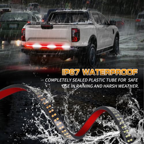 Image of 48 inch Red White Tailgate Emergency Lights 288 LED Strobe Lights | Rear Tail-gate Window Surface Mount Flashing Warning Hazard Caution Safety Light Strip for Vehicles Trucks Pickup
