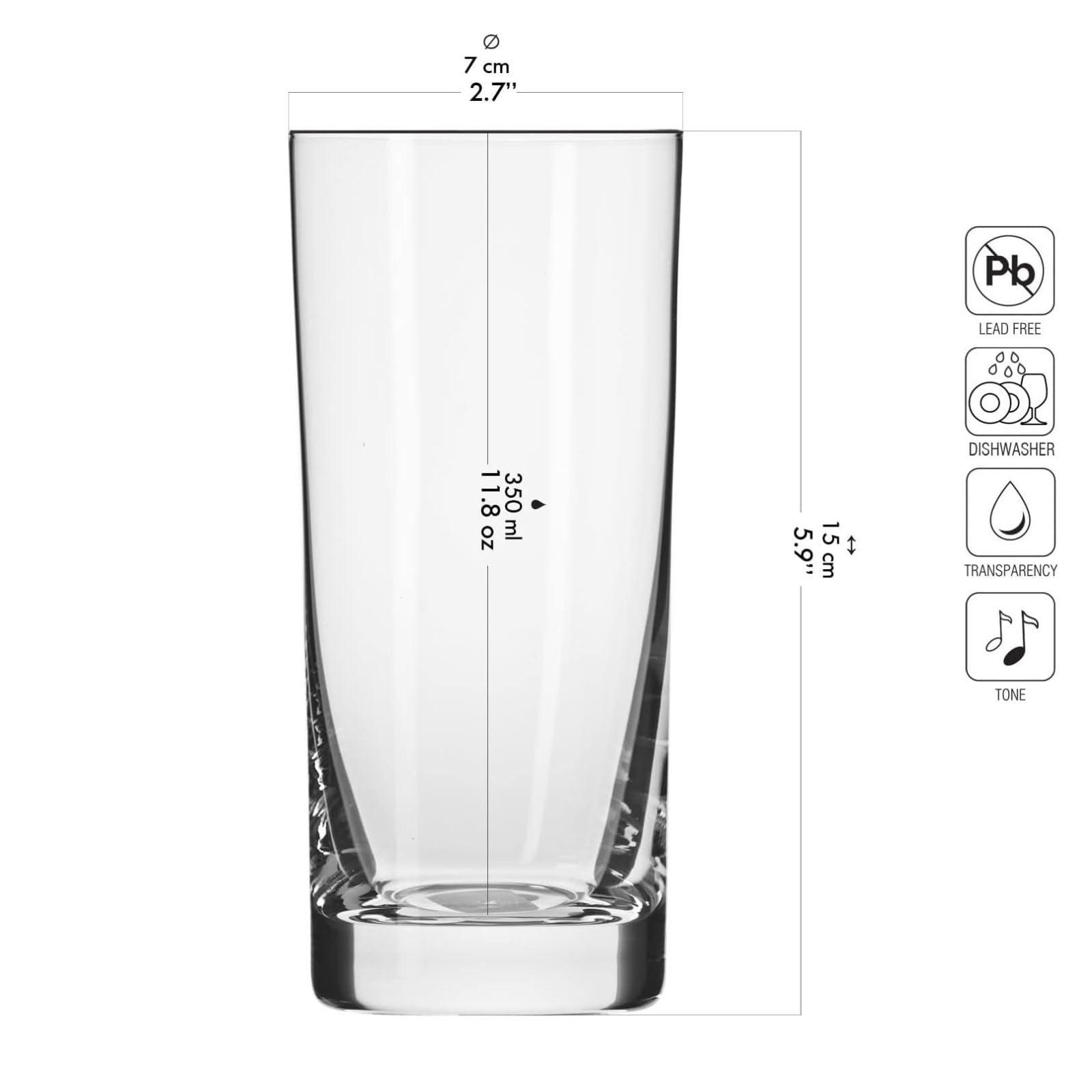 Krosno Blended Verres Hauts 350 ml Lot de 6 – Verre Cristallin Sans Plomb – Verres Long Drink pour Eau, Jus et Cocktails, Gobelets Modernes, Lavable au Lave-Vaisselle
