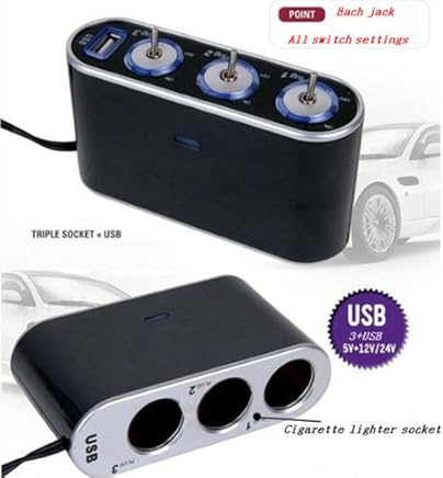 Caoly - Encendedor de Cigarrillos de Coche con 3 Puertos USB (12 V, Incluye Interruptor de luz LED) Caoly - Encendedor de Cigarrillos de Coche con 3 Puertos USB (12 V, Incluye Interruptor de luz LED)