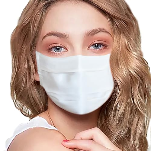 100% Mulberry Silk Face Mask Covering Men & Women Reusable with Ear loops Nose Wire Filter (Pleated, Pearl White)