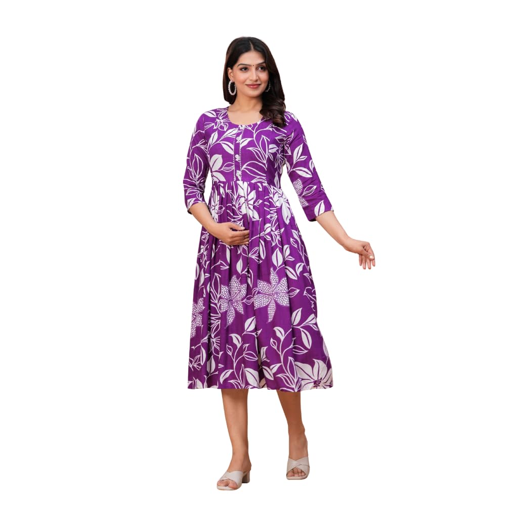 Womens Maternity Feeding Kurti Gown Pregnancy Dress for Nursing Breastfeeding with Concealed Zippers Comfortable Ethnic Wear Blue-image-41