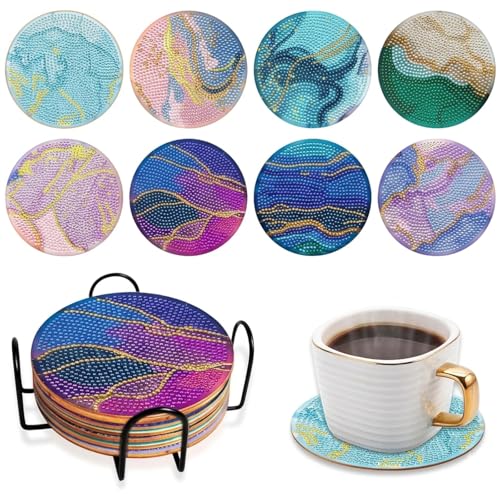 Sunily 8 Stück Diamond Painting Untersetzer Gläser mit Halter Marmor