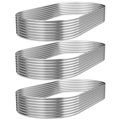 GROVELEAF 3 Pack Oval Corrugated Galvanized Steel Raised Garden Bed Outdoor Metal Above Ground Garden Bed for Vegetables and Flowers Raised Beds for Gardening-4x2FT