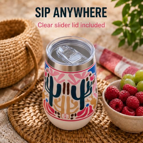 Image of Biddlebee 12 oz Insulated Stemless Wine Tumblers with Lids, Set of 2 | Stainless steel, keeps drinks hot or cold for hours; unbreakable outdoor and travel wine glasses; gift for women, birthday