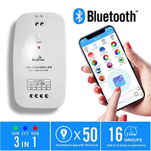 SPIGHTDEX Bluetooth LED Strip Light Controller, RGB CCT DIM Smart Wireless Remote Multifunction Receiver for Android and iOS App