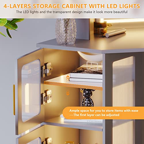 Vanity Desk With Mirror And Lights - Makeup Vanity With 3 Lighting Options, Dressing Table With Charging Station, Vanity Set With 4 Cabinets, Shelves And Stool, Corner Vanity For Women Girls, Gray #TOP4