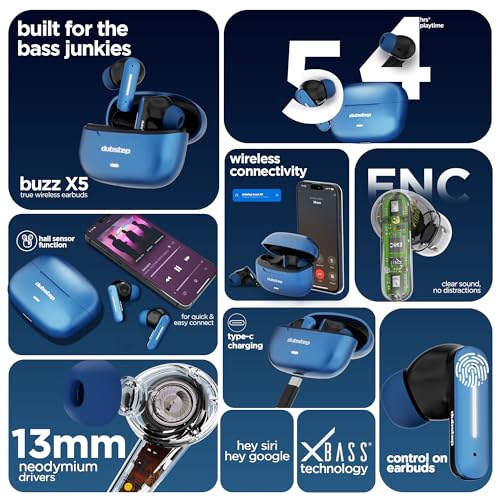 Image of Dubstep Buzz X6 Upto 54hrs Playtime|13mm Neodymium Driver| XBass Technology|TWS Ear Buds Wireless Earphones with mic -S.Blue