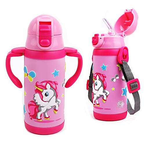 Kids Water Bottle With Straw Unicorn Thermoses Stainless Steel Insulated Vacuum Cup BPA