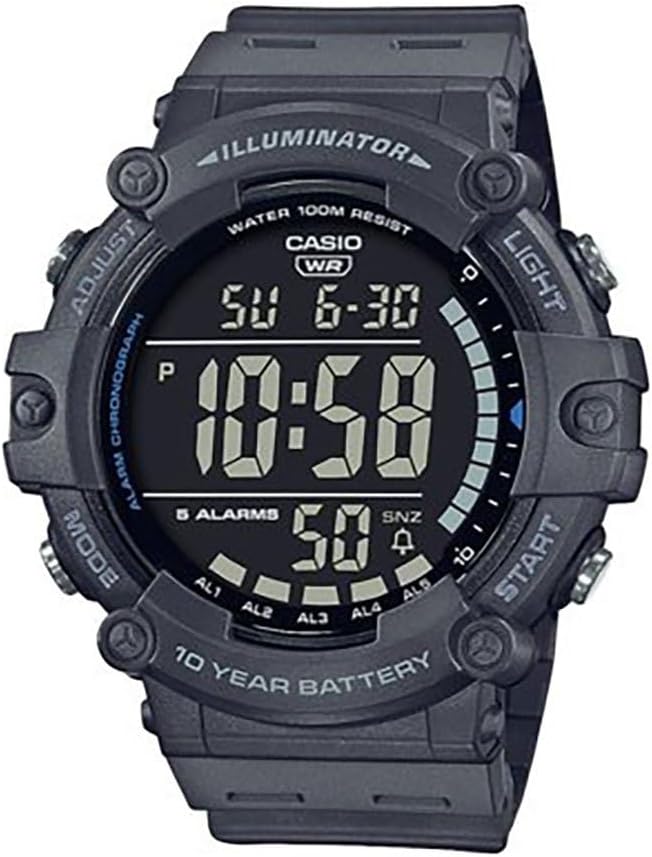 Illuminator AE1500WH Series | 10-Year Battery | LED Backlight | 5-Alarms | 1/100 Sec Stopwatch | Men's Digital Watch