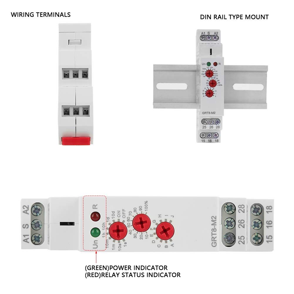 Relé de Retardo,Multifuncional Interruptor de Relé de Retardo GRT8-M2 Relé de Tiempo de retardo con 10 Funciones Relé de retardo AC 220 V Instalación en Carril DIN LED para Control Industrial