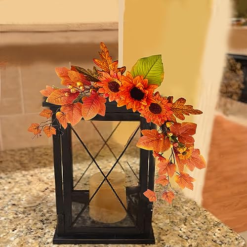 Fall Swag Flowers Artificial for Decoration Autumn Artificial Swag Orange Sunflowers Maple Leaf Hanging Floral Swag Wedding Arch Garland Wreath for Front Door Wall Decor Halloween Thanksgiving - Image 6