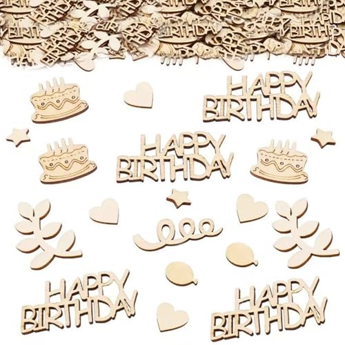 Confettis en Bois Joyeux Anniversaire - Lot de 100 Décorations de Table Anniversaire Femme et Homme, Décoration à Parsemer pour Fête, Garçons et Filles