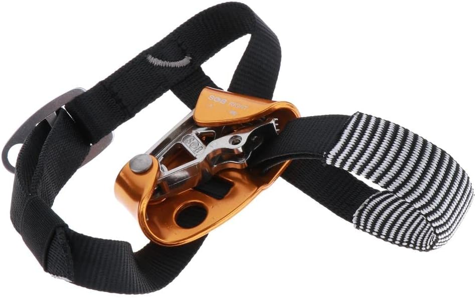 Heavy Duty Rock Climbing Foot Ascender for 8-13mm Rope - Ergonomic Design for Mountaineering, Tree Arborist, and Rappelling - Alloy Material - Weight and Portable - Right Orange