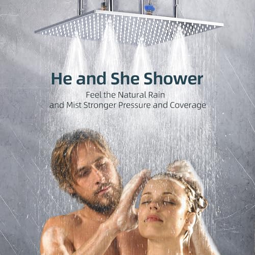 Luxury Ceiling Rain Shower System That Runs All Functions At Once, 16'' Full Body Thermostat Shower System with Jets(With Switch),Overhead Shower Head and Handheld Sprayer Kit, Flow Adjustable,Chrome — view 5