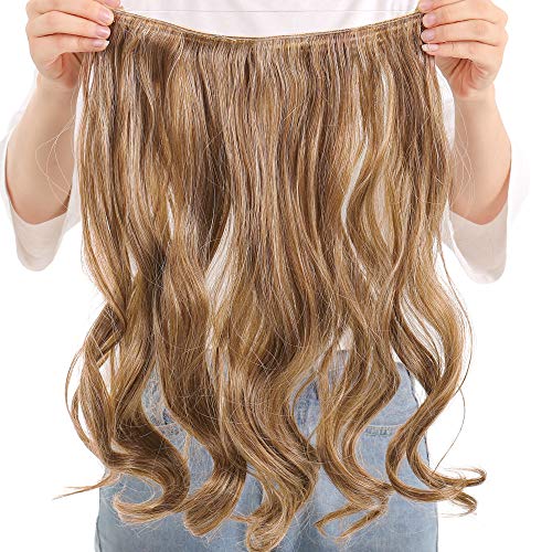 Secret Hair Extensions Halo Hairpieces Woman Invisible Wire Synthetic Curly Wavy Secret Hair Extension Pieces 20inch ( Bleach Blonde Mixed Auburn Brown ) - Thumbnail 3