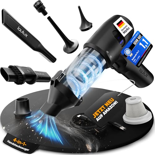 lautux Turbotastic Pro 2 Handstaubsauger 120W 18.000Pa bis 60 Min Laufzeit HEPA-Filter LED-Display 4-in-1 Düsen (Auto Tierhaare Polster Aufpumpen Vakuumieren) (Nachtschwarz Starter Set)