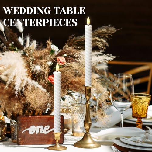 Image of Tuanse 24 Pcs 10 Inch Flameless Twisted Taper Candles LED Flickering Battery Operated Candles Electric Warm Light Candlesticks for Wedding Birthday Party Home Dinner Decor(White)