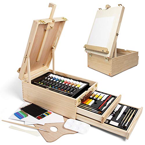 Wooden-Table-Top-Easel-for-Art-108-Piece-Complete-Mixed-Media-Box-Easel-Set-for-Artists-Premium-Beechwood-Adjustable-Easel-with-2-Drawers-and-Desktop-Storage-for-Sketching-and-Painting
