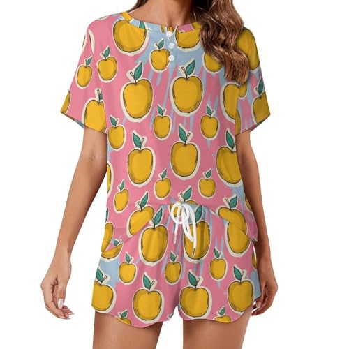 Pyjama femme manches courtes Fruit Jaune ensemble vêtements nuit été