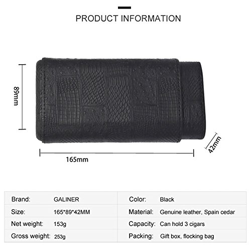 Galiner Cigar Case Genuine Leathecedar Wood Lined Cigar Holder 60 Gauge Cigar Portable Travel Box 3 Cigars Mini Humidor (Black) #TOP4